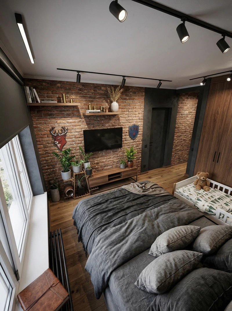 Дизайн интерьера в стиле Лофт — Спальня от нейросети RoomGPT