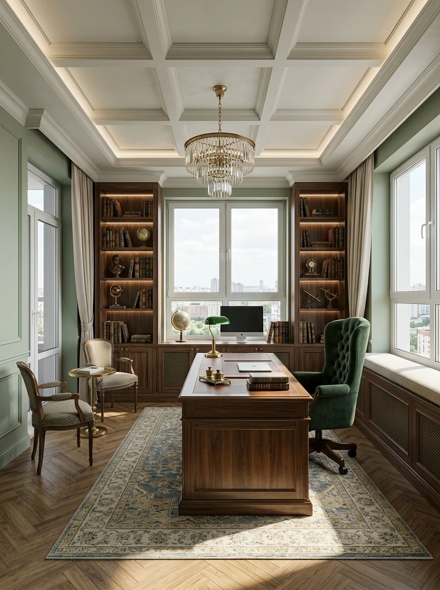 Дизайн кабинета в стиле Классика — фото интерьера от нейросети RoomGPT