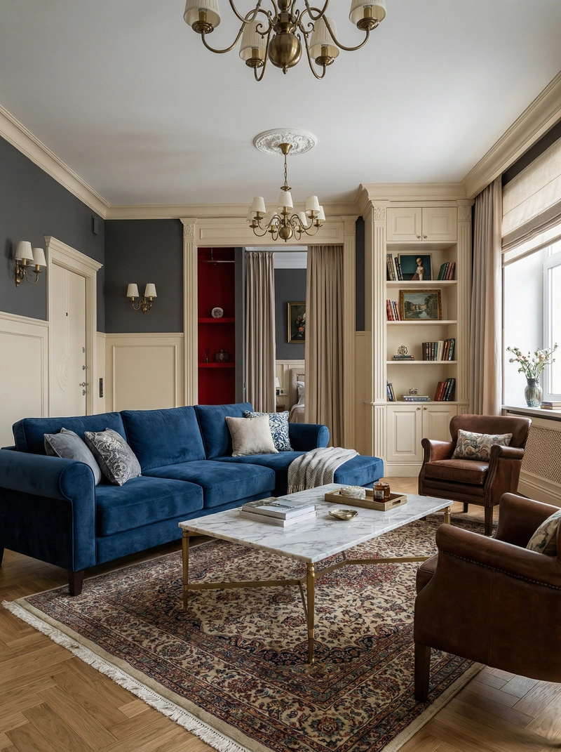 Дизайн интерьера в стиле Классика — Гостиная от нейросети RoomGPT