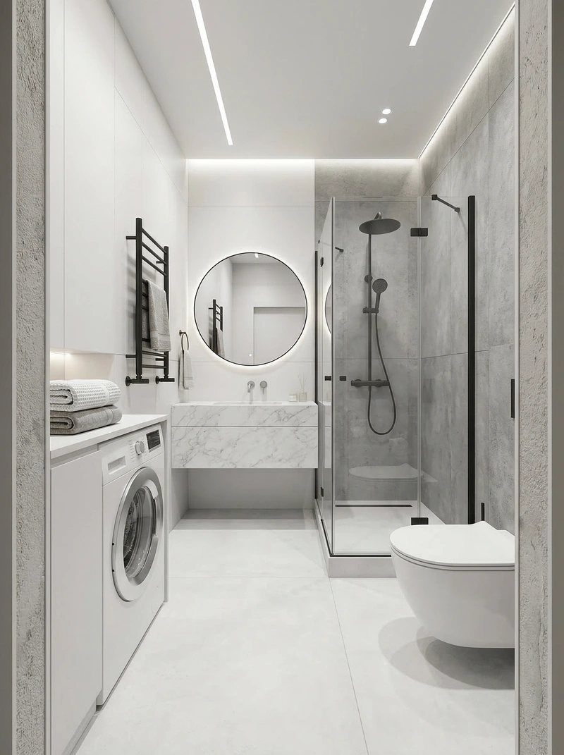 Дизайн ванной в стиле Сканди — фото интерьера от нейросети RoomGPT