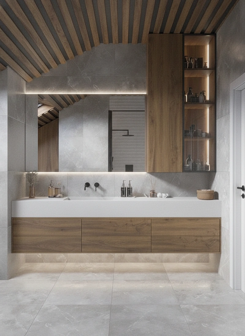 Дизайн ванной в стиле Japandi — фото интерьера от нейросети RoomGPT