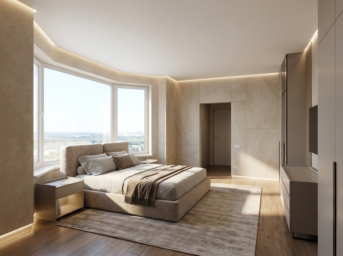 Дизайн спальни в стиле Минимализм — фото интерьера от нейросети RoomGPT