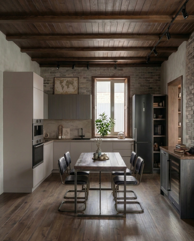 Дизайн кухни в стиле Лофт — фото интерьера от нейросети RoomGPT