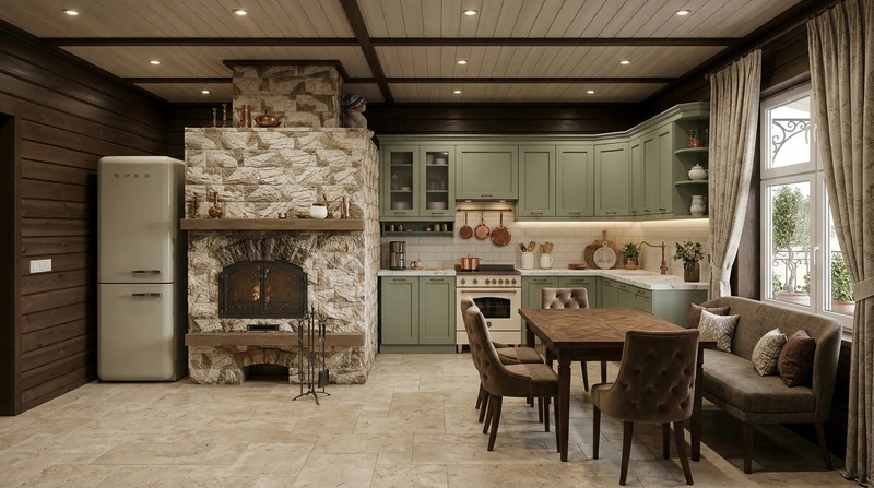 Дизайн кухни в стиле Классика — фото интерьера от нейросети RoomGPT