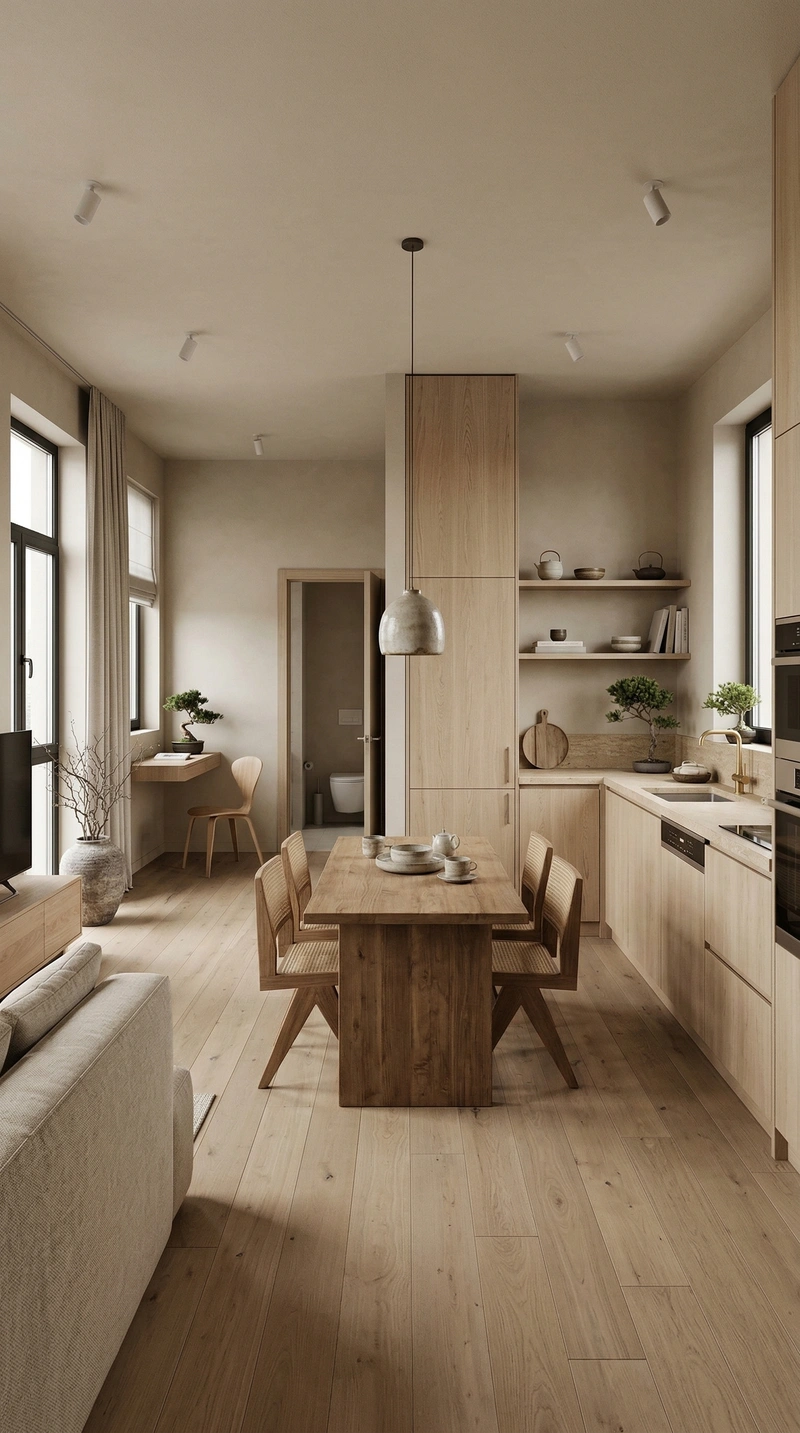 Дизайн кухни в стиле Japandi — фото интерьера от нейросети RoomGPT