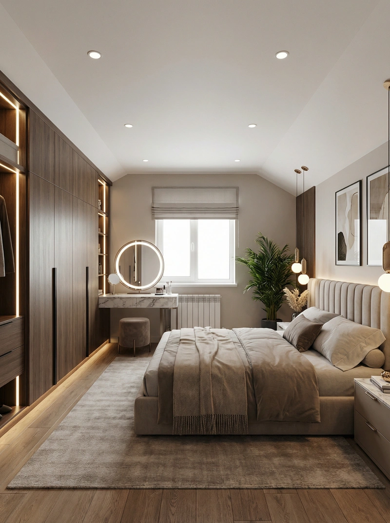 Дизайн интерьера в стиле Контемпорари — Спальня от нейросети RoomGPT