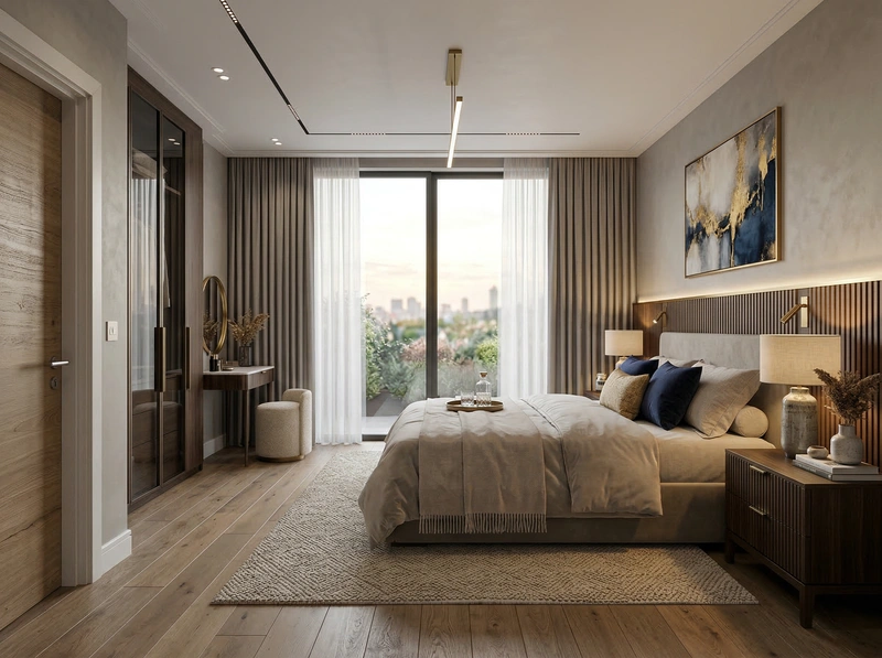 Дизайн спальни в стиле Контемпорари — фото интерьера от нейросети RoomGPT