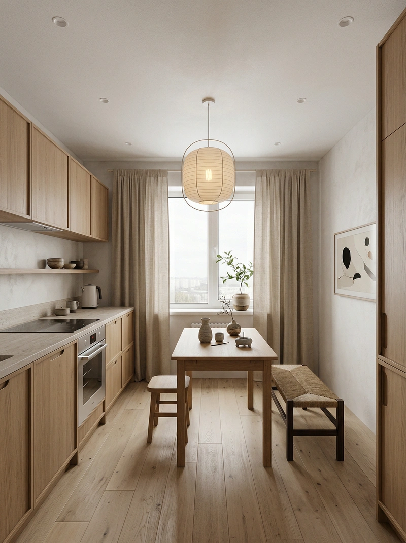 Дизайн кухни в стиле Japandi — фото интерьера от нейросети RoomGPT