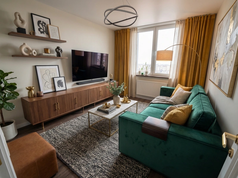 Дизайн интерьера в стиле Контемпорари — Гостиная от нейросети RoomGPT