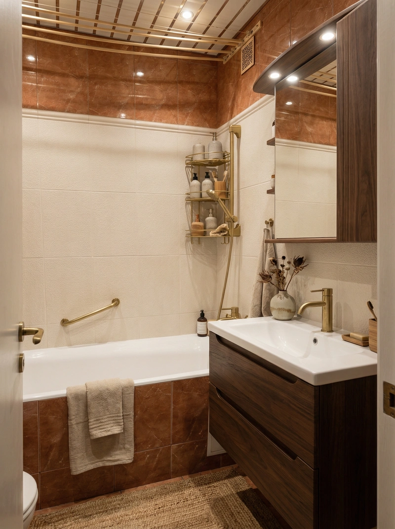 Дизайн ванной в стиле Japandi — фото интерьера от нейросети RoomGPT