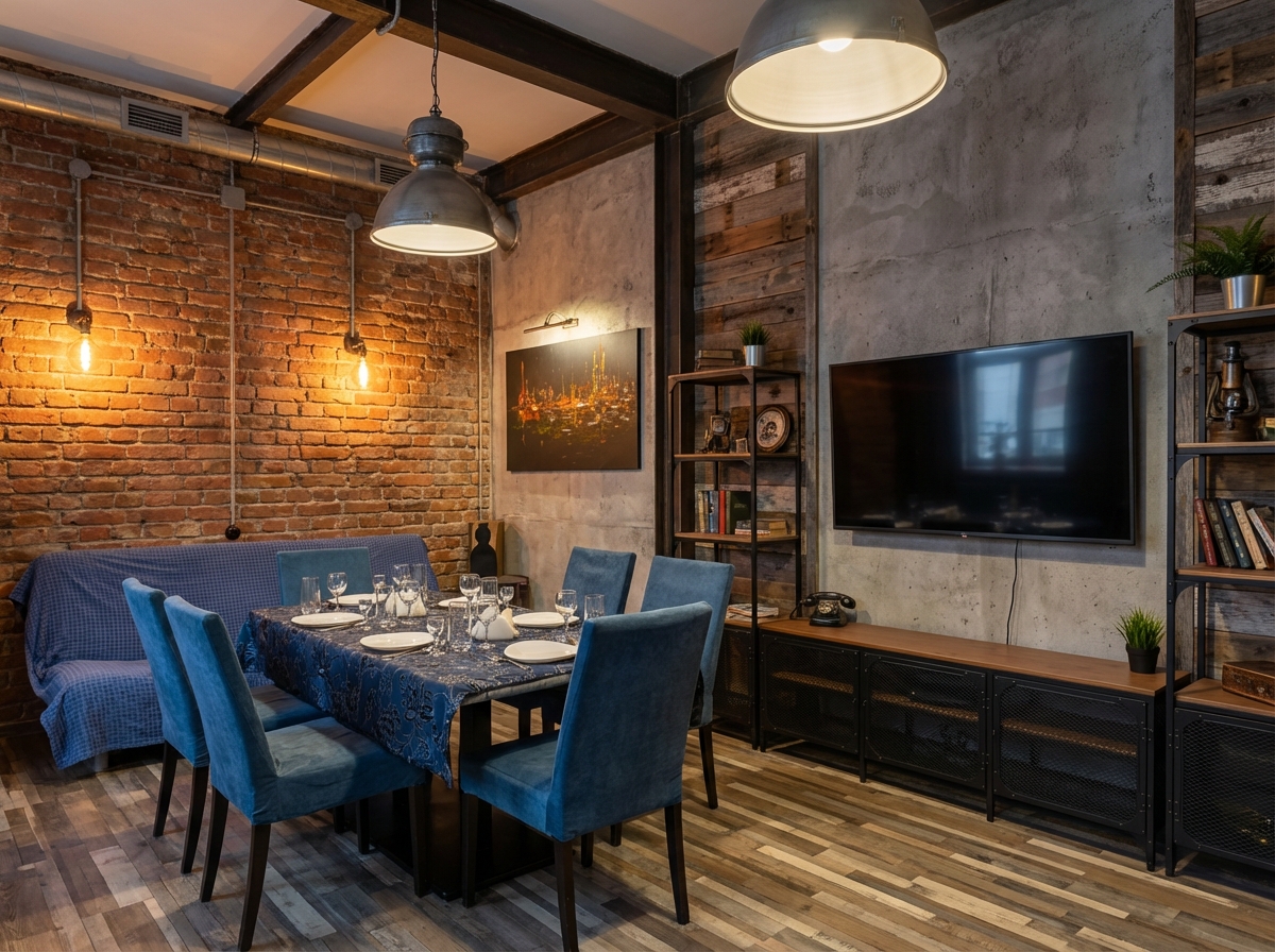 Дизайн гостиной в стиле Лофт — фото интерьера от нейросети RoomGPT