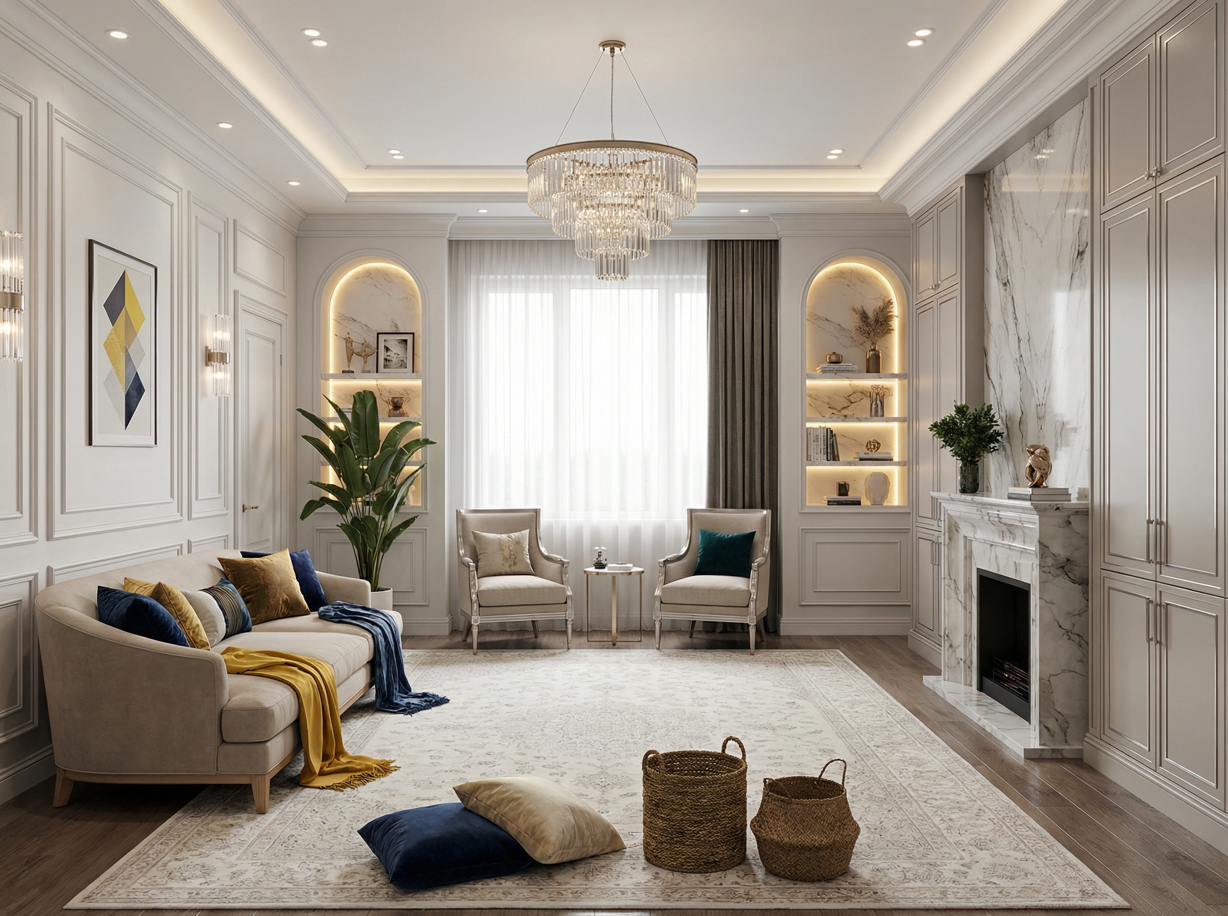 Дизайн гостиной в стиле Классика — фото интерьера от нейросети RoomGPT