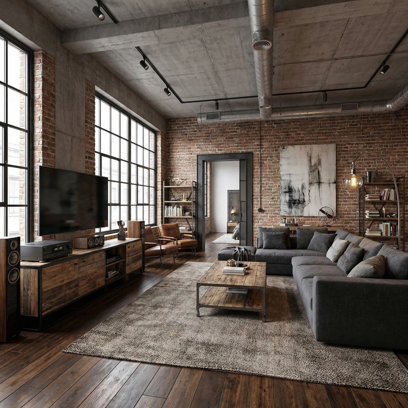 Дизайн интерьера в стиле Лофт — Гостиная от нейросети RoomGPT