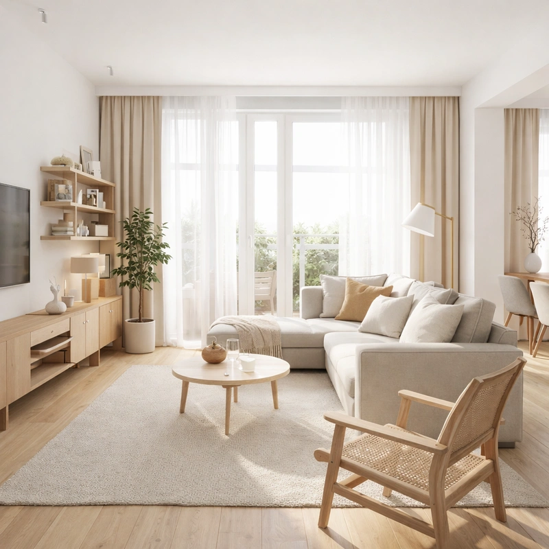 Дизайн интерьера в стиле Сканди — Гостиная от нейросети RoomGPT