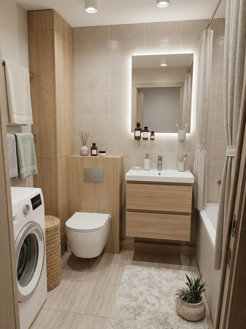 Дизайн ванной в стиле Сканди — фото интерьера от нейросети RoomGPT