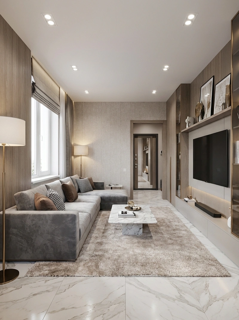 Дизайн интерьера в стиле Контемпорари — Гостиная от нейросети RoomGPT