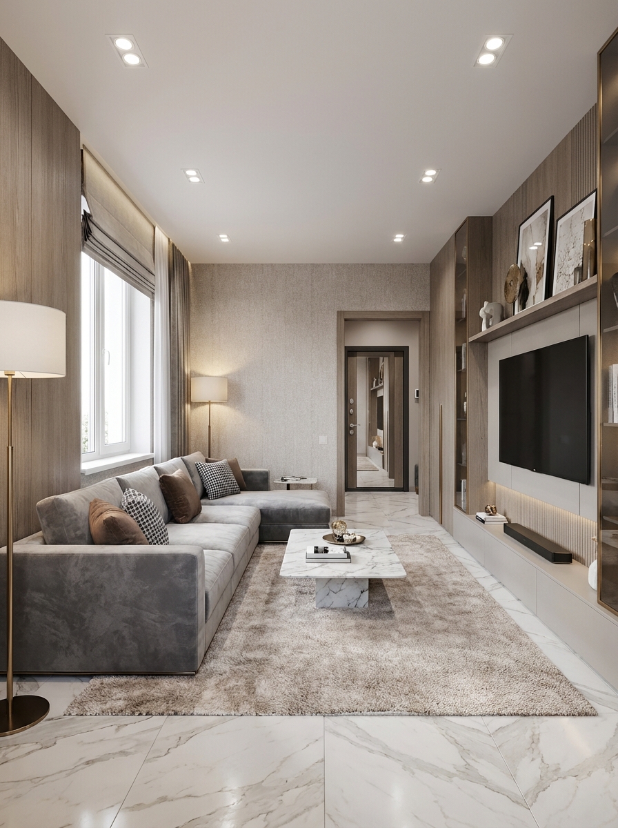 Дизайн гостиной в стиле Контемпорари — фото интерьера от нейросети RoomGPT