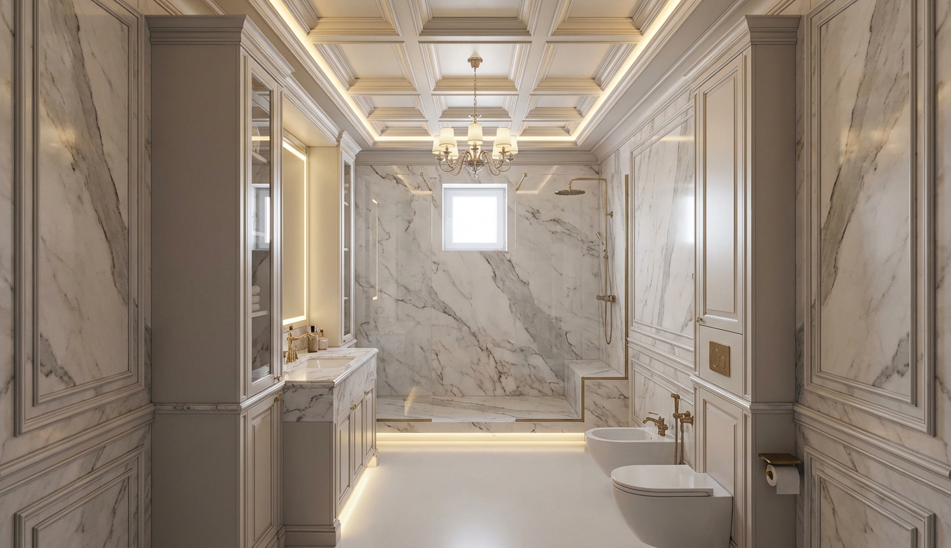 Дизайн ванной в стиле Классика — фото интерьера от нейросети RoomGPT
