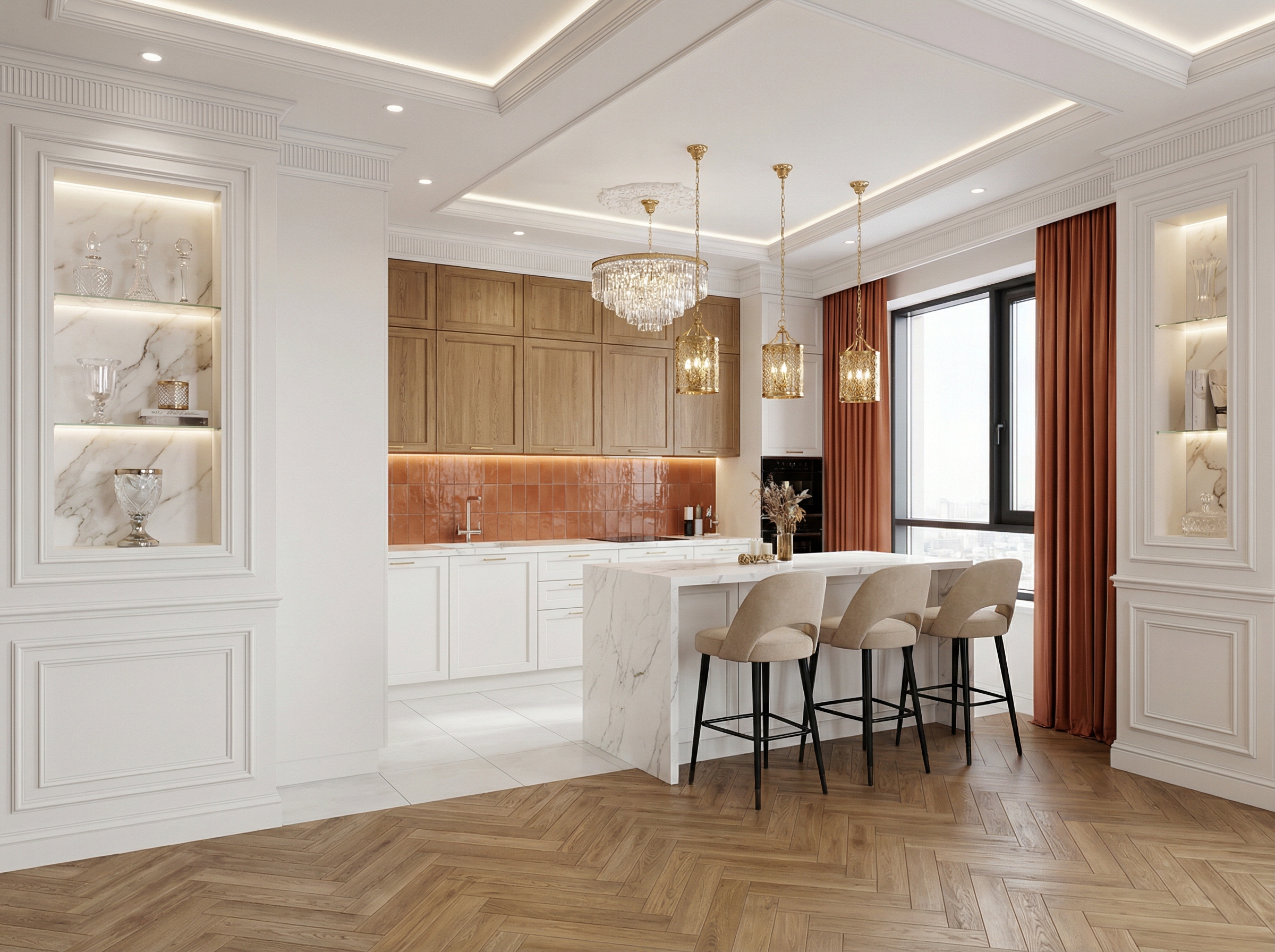 Дизайн кухни в стиле Классика — фото интерьера от нейросети RoomGPT