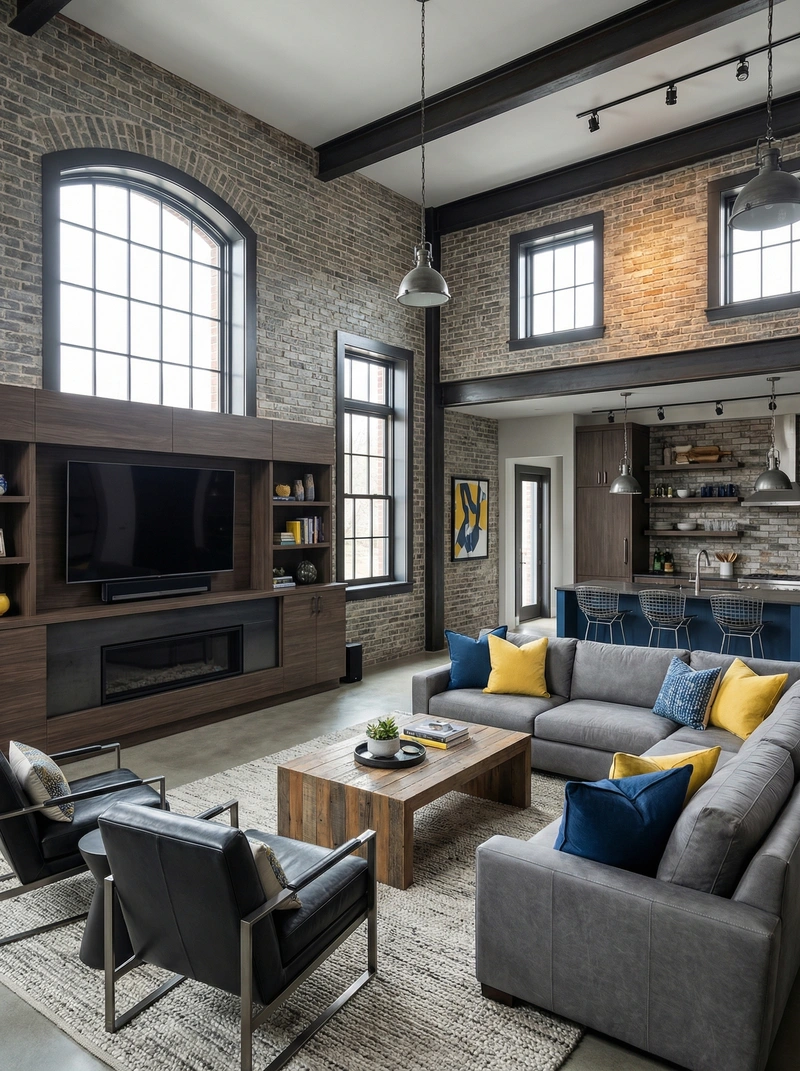 Дизайн гостиной в стиле Лофт — фото интерьера от нейросети RoomGPT