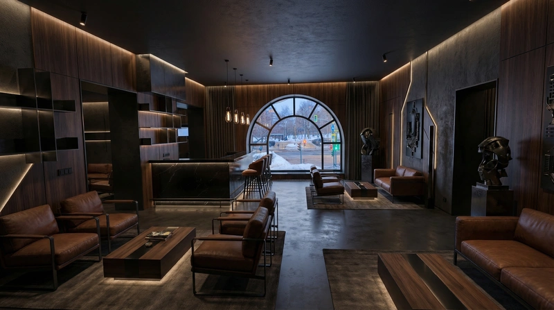 Дизайн гостиной в стиле Блэктэк — фото интерьера от нейросети RoomGPT