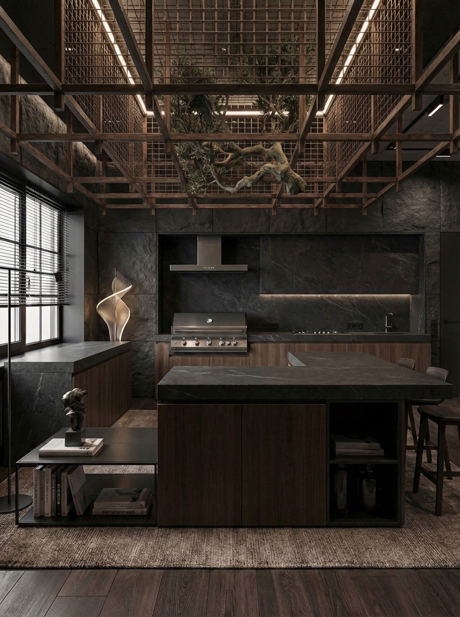 Дизайн гостиной в стиле Блэктэк — фото интерьера от нейросети RoomGPT