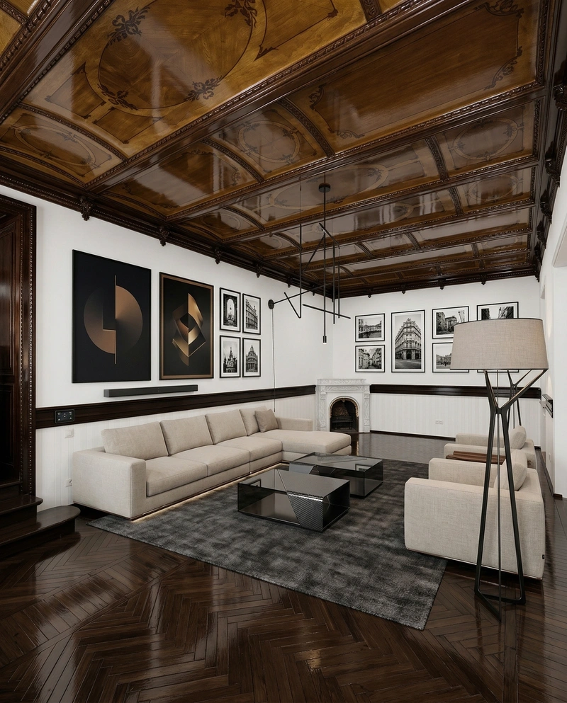 Дизайн гостиной в стиле Блэктэк — фото интерьера от нейросети RoomGPT