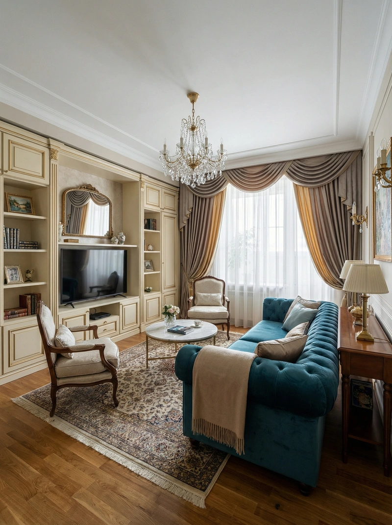 Дизайн интерьера в стиле Классика — Гостиная от нейросети RoomGPT