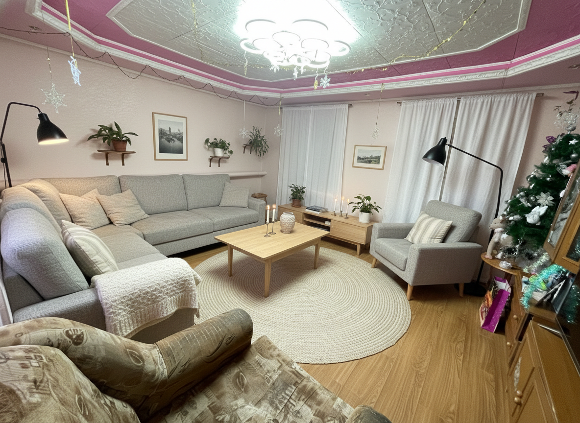 Дизайн гостиной в стиле Хюгге — фото интерьера от нейросети RoomGPT