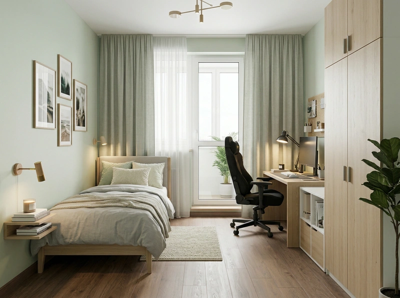 Дизайн спальни в стиле Хюгге — фото интерьера от нейросети RoomGPT