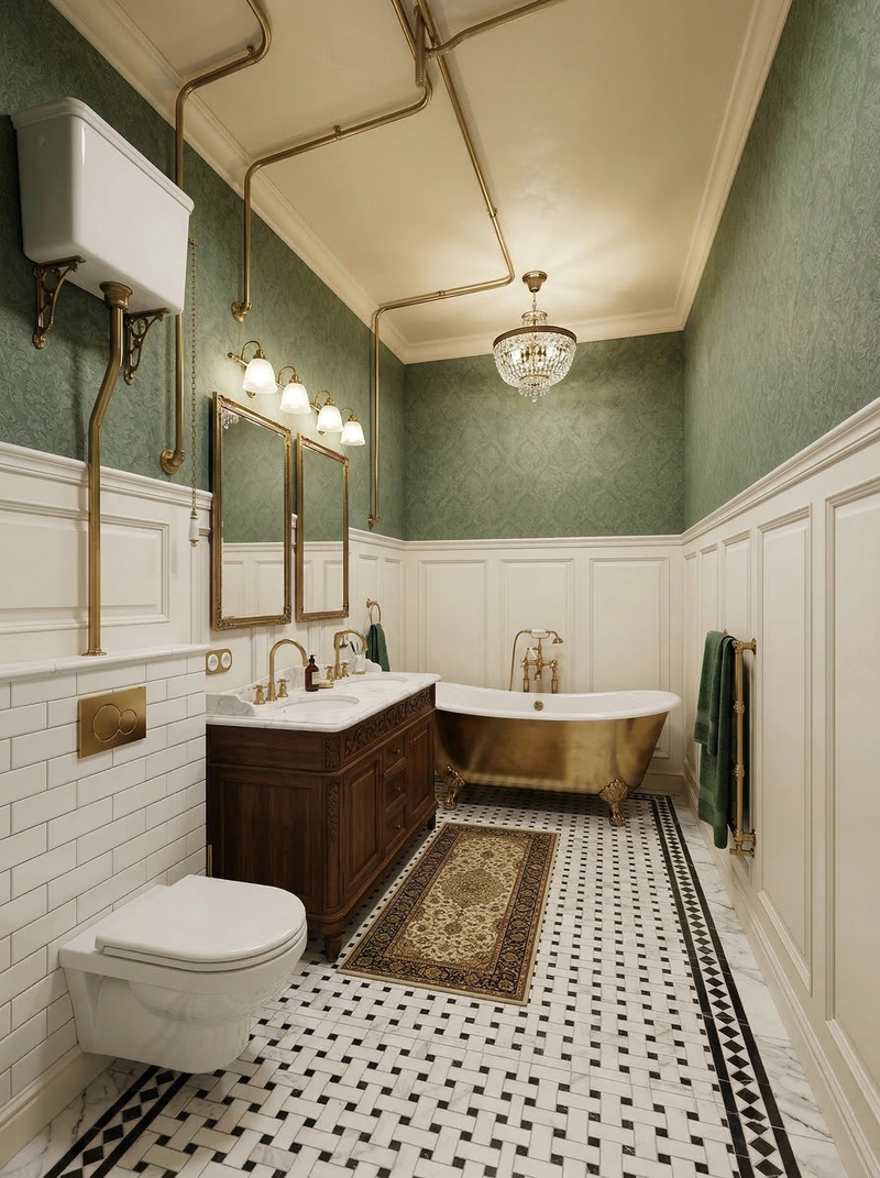 Дизайн ванной в стиле Классика — фото интерьера от нейросети RoomGPT