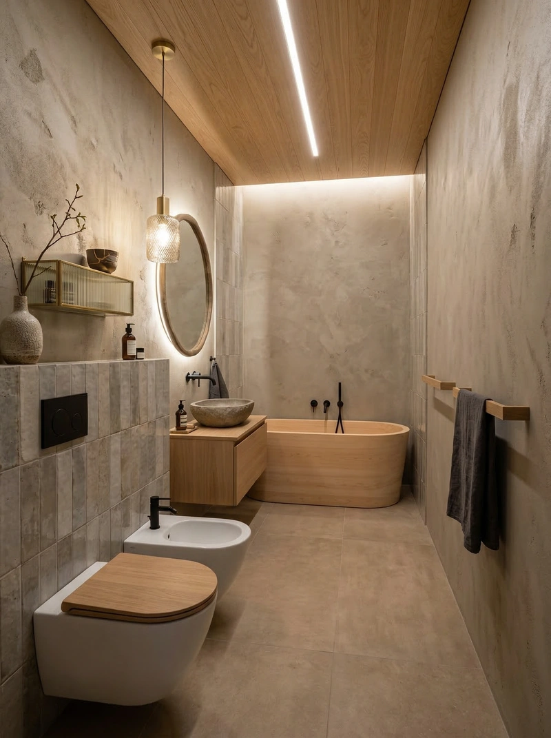 Дизайн ванной в стиле Japandi — фото интерьера от нейросети RoomGPT