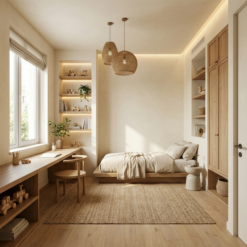 Дизайн детской в стиле Japandi — фото интерьера от нейросети RoomGPT