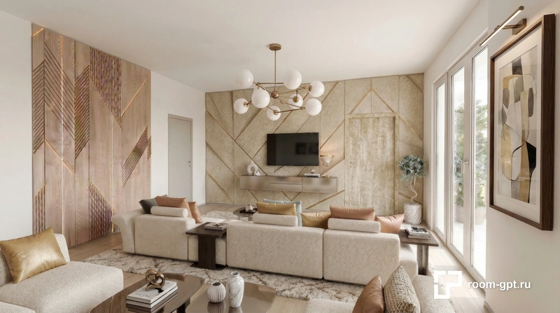 Дизайн интерьера в стиле Контемпорари — Гостиная от нейросети RoomGPT