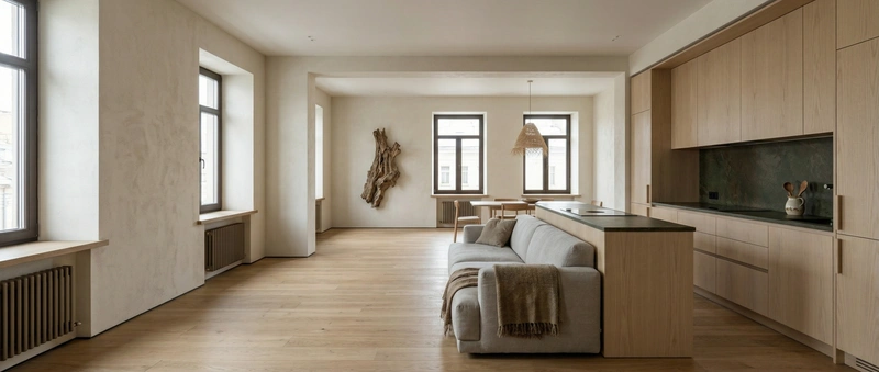 Дизайн гостиной в стиле Japandi — фото интерьера от нейросети RoomGPT