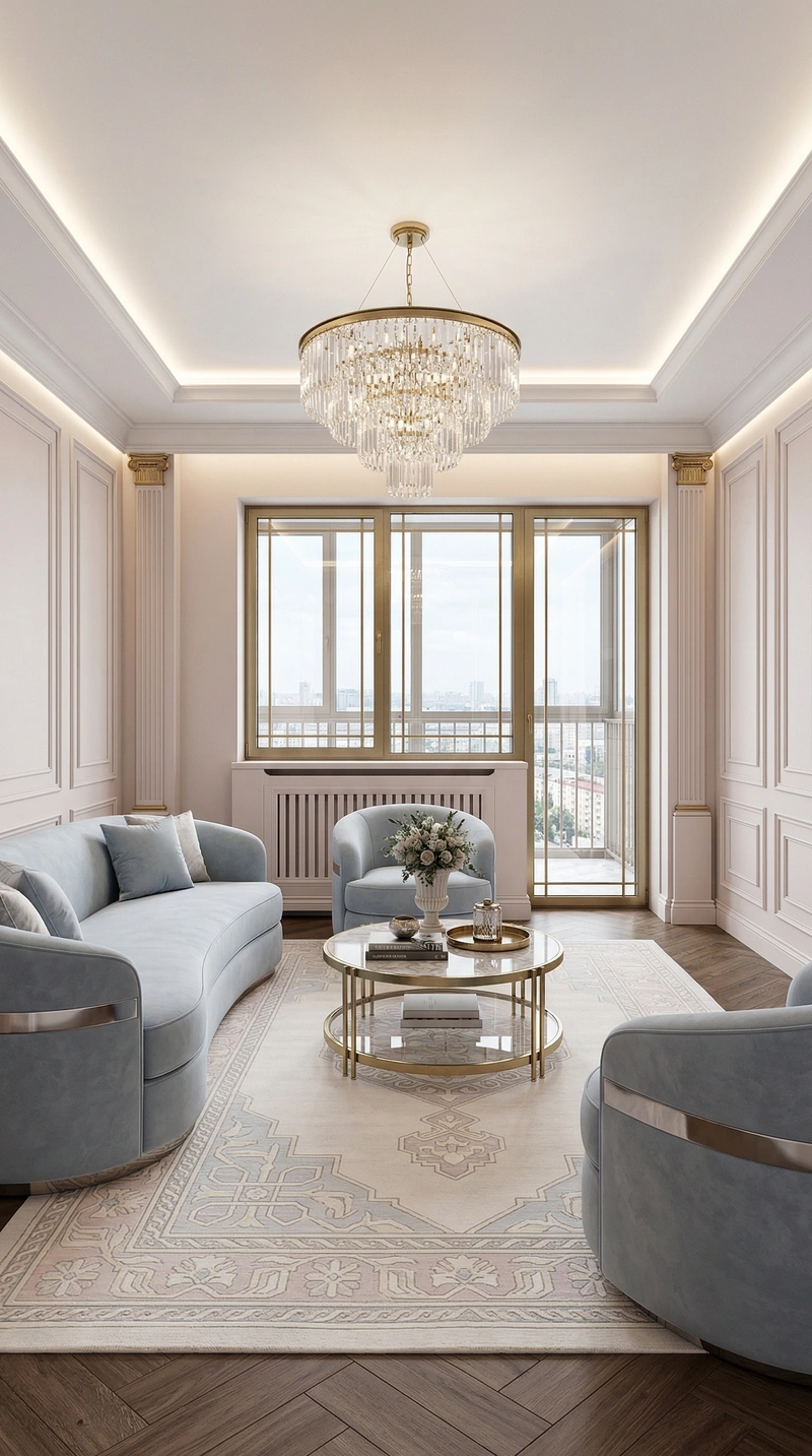 Дизайн интерьера в стиле Неоклассика — Гостиная от нейросети RoomGPT