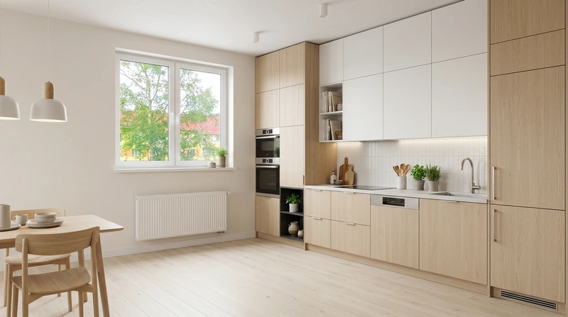 Дизайн кухни в стиле Сканди — фото интерьера от нейросети RoomGPT