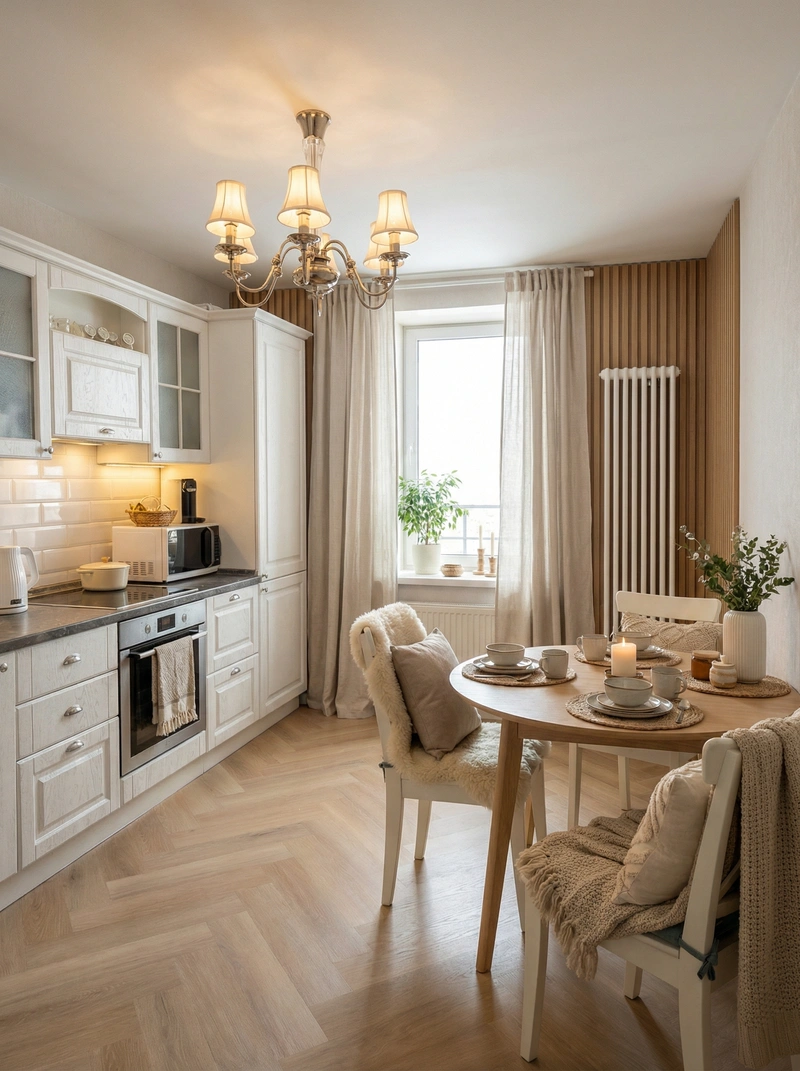 Дизайн интерьера в стиле Хюгге — Кухня от нейросети RoomGPT