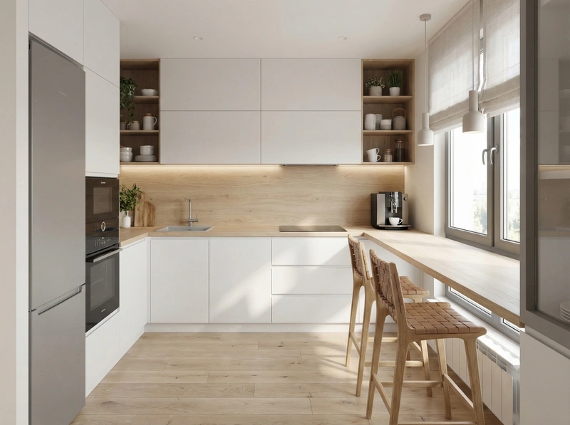 Дизайн кухни в стиле Сканди — фото интерьера от нейросети RoomGPT