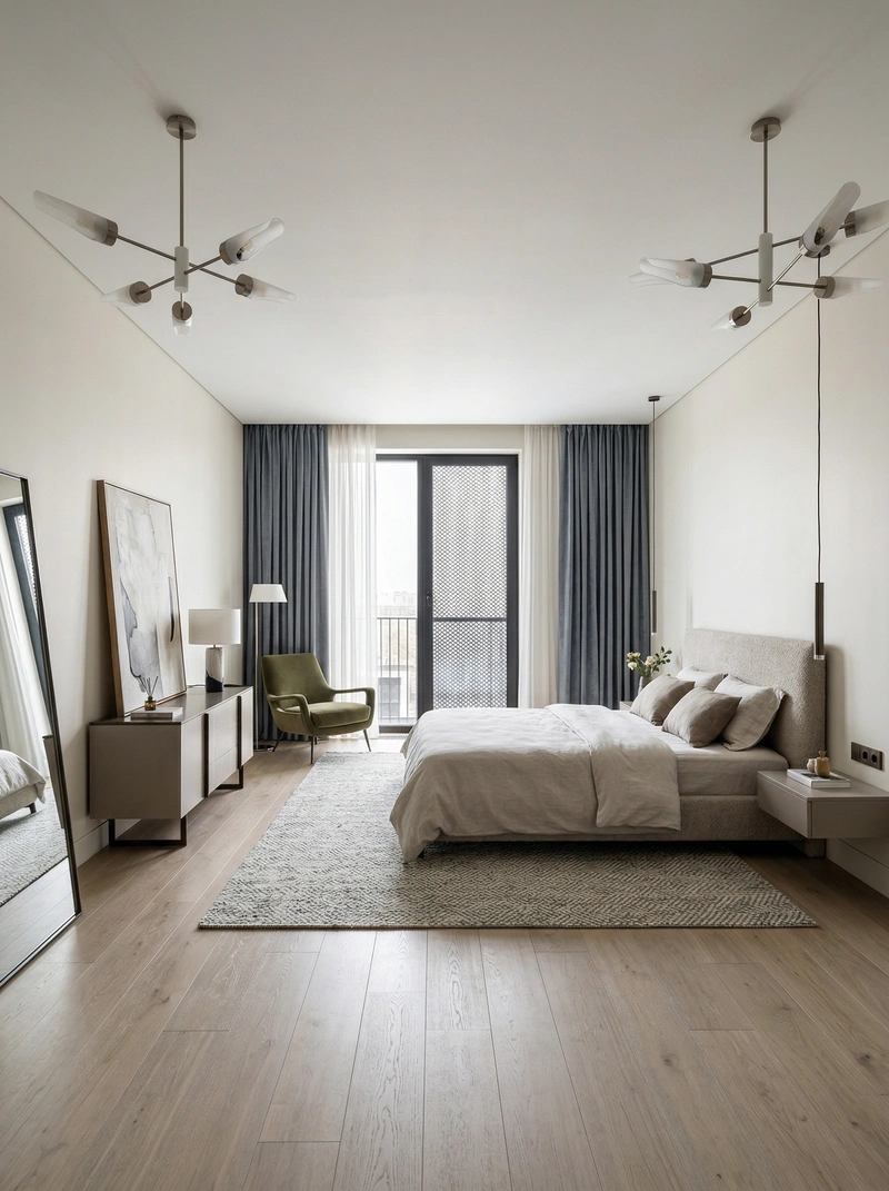 Дизайн спальни в стиле Контемпорари — фото интерьера от нейросети RoomGPT