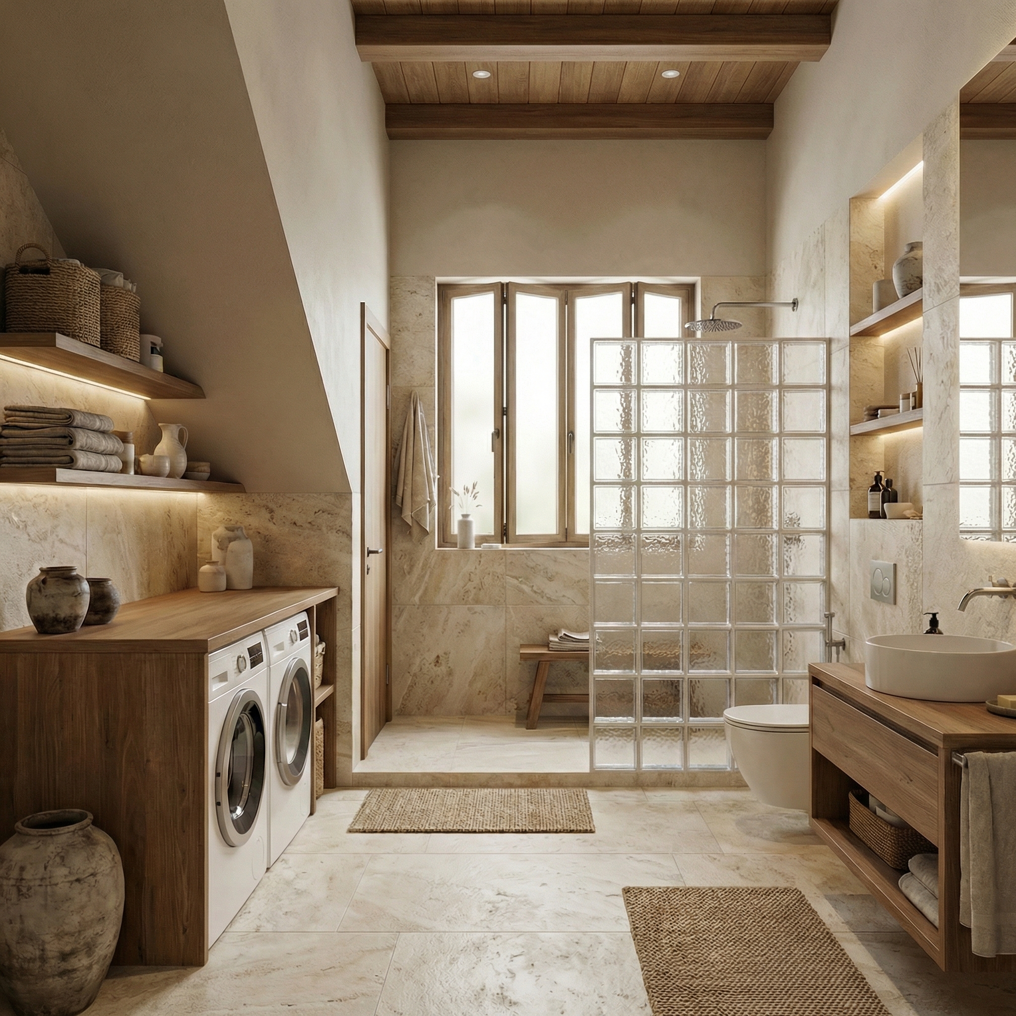 Дизайн ванной в стиле Japandi — фото интерьера от нейросети RoomGPT