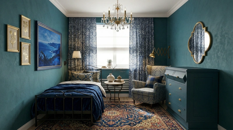 Дизайн спальни в стиле Британский — фото интерьера от нейросети RoomGPT