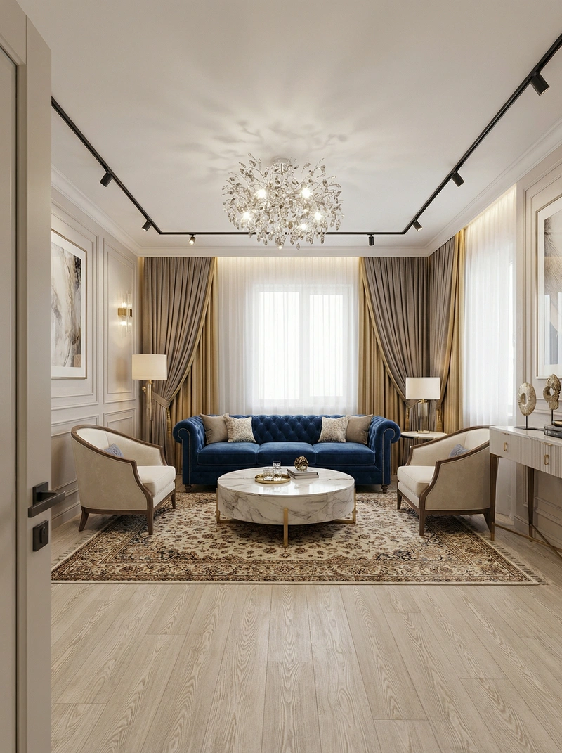 Дизайн интерьера в стиле Классика — Гостиная от нейросети RoomGPT