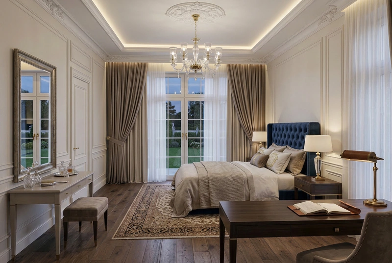 Дизайн спальни в стиле Классика — фото интерьера от нейросети RoomGPT