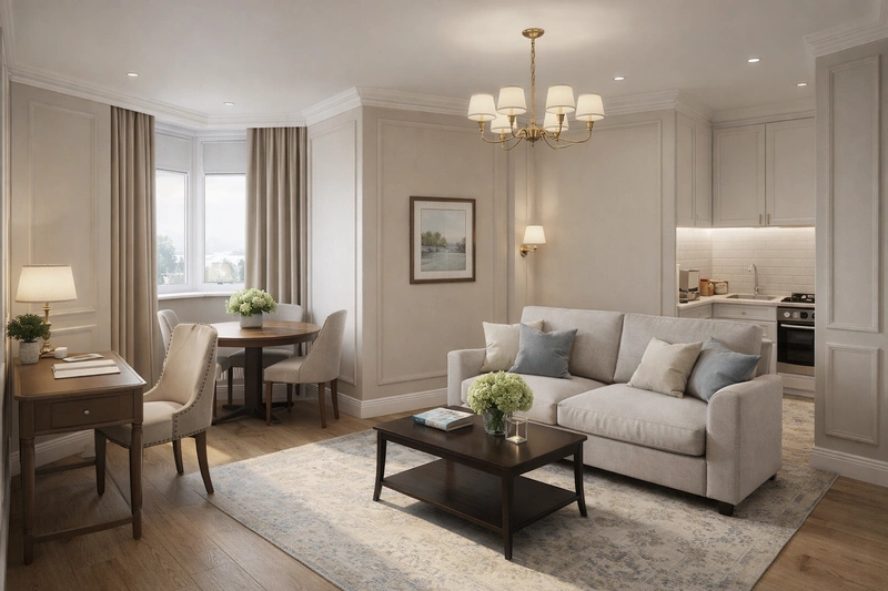 Дизайн интерьера в стиле Классика — Гостиная от нейросети RoomGPT