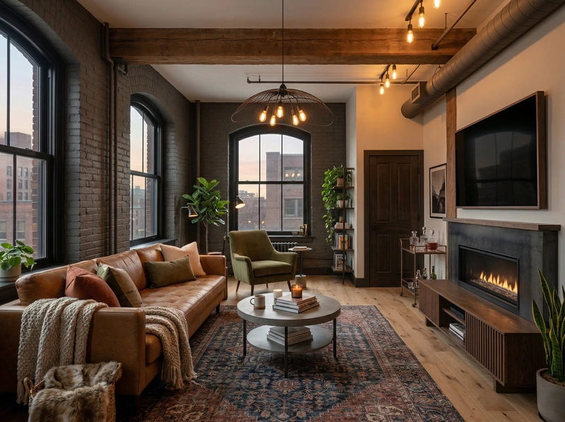 Дизайн гостиной в стиле Лофт — фото интерьера от нейросети RoomGPT