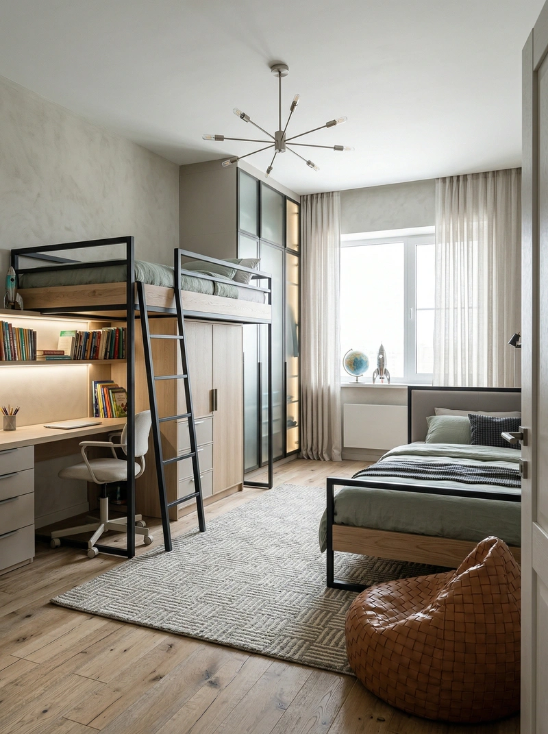 Дизайн детской в стиле Лофт — фото интерьера от нейросети RoomGPT