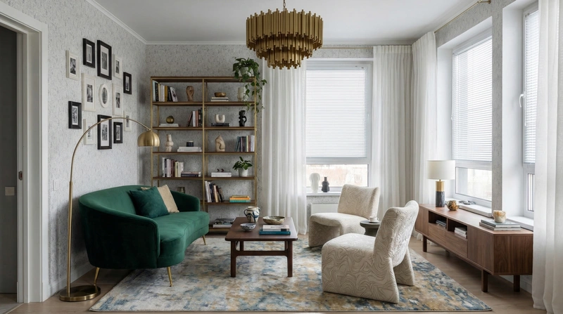 Дизайн гостиной в стиле Эклектика — фото интерьера от нейросети RoomGPT