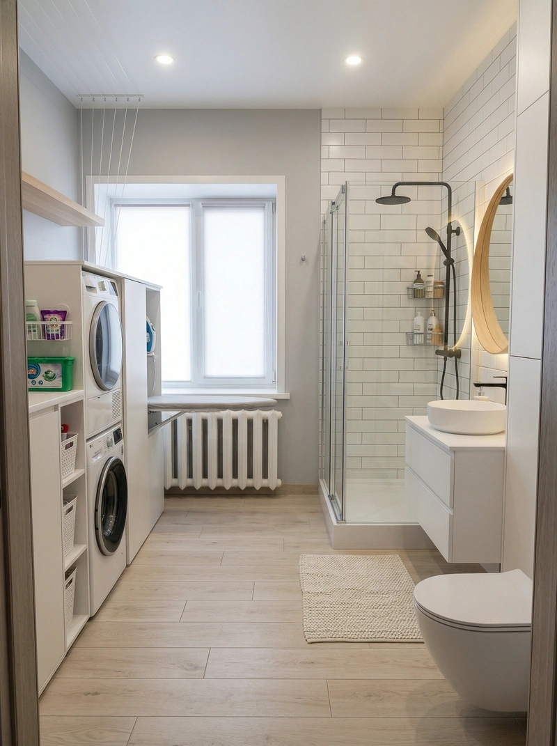 Дизайн ванной в стиле Сканди — фото интерьера от нейросети RoomGPT