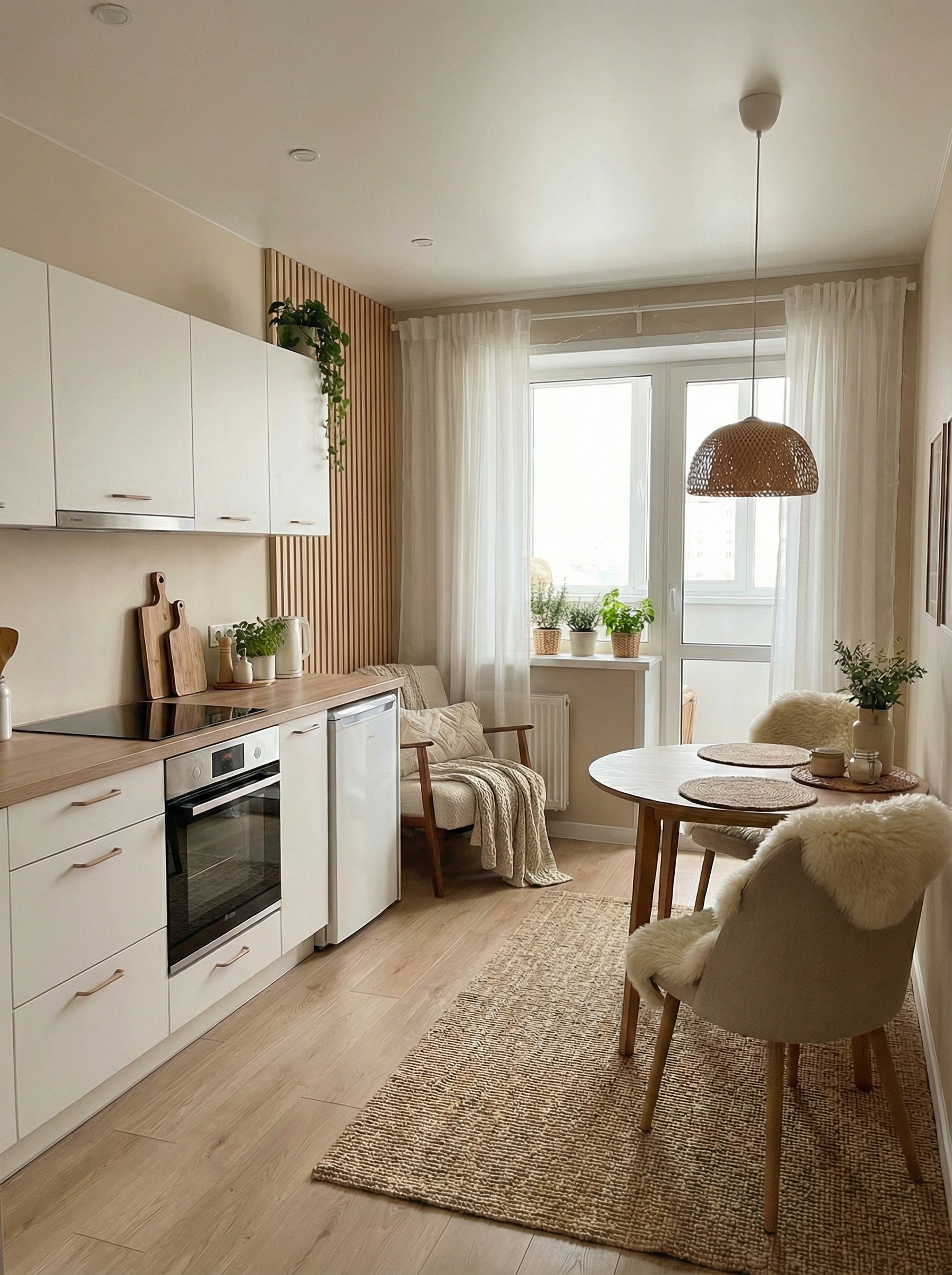 Дизайн кухни в стиле Хюгге — фото интерьера от нейросети RoomGPT